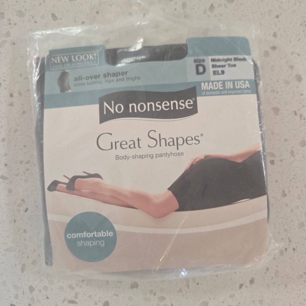 No‎ Nonsense Great Shapes Body Shaping Pantyhose Midnight Black Size D Sheer Toe